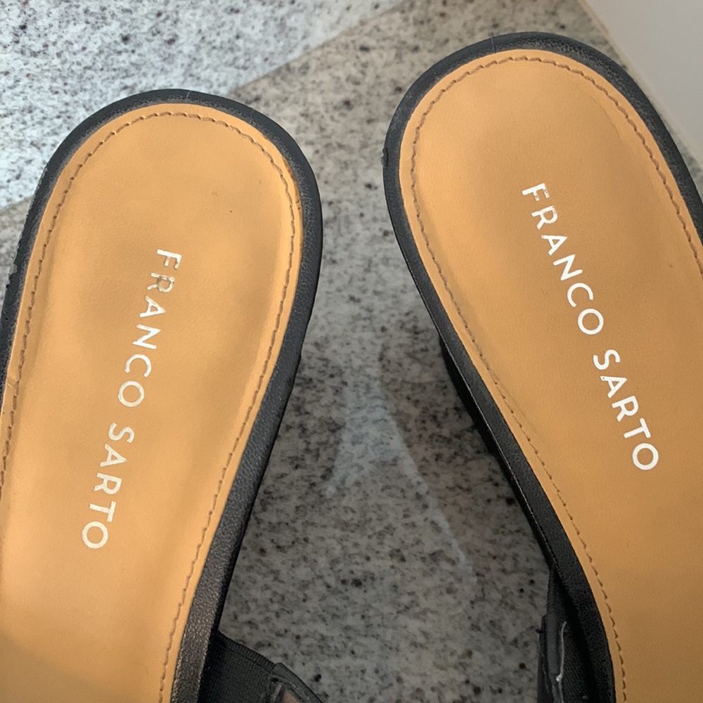 Franco Sarto Platform Sandals, cork platform with black leather uppers, size 11 - Picture 2 of 11